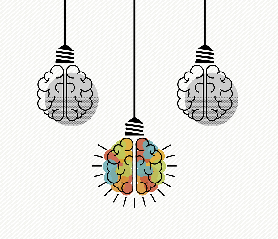 Creative image of light bulbs appearing as brains