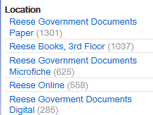 Limit your search results in the library catalog to Reese Government Documents