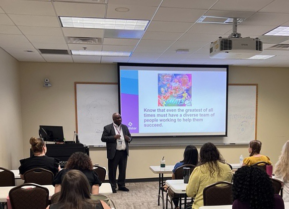 Professor teaching professional development course