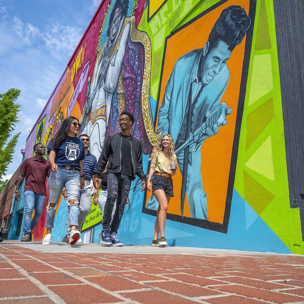 Students walking downtown