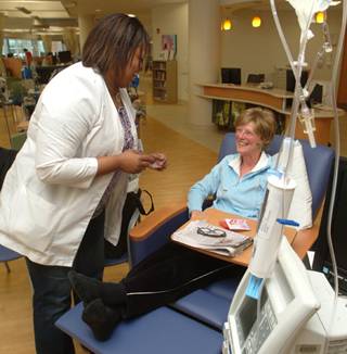 Cancer patient receiving treatment in Infusion Suite