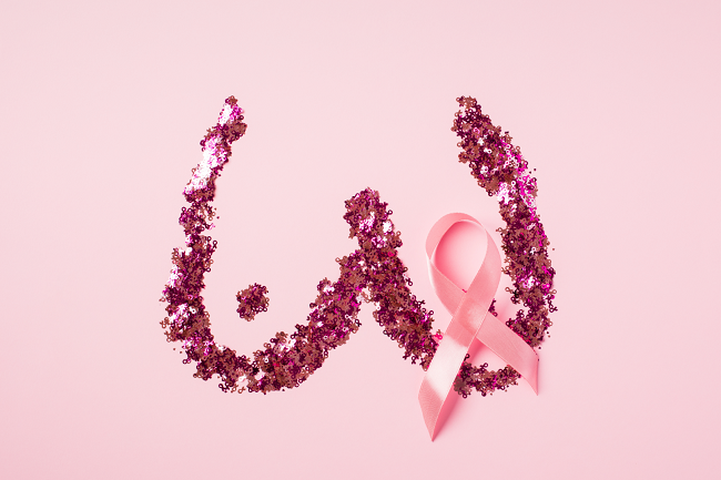 breast cancer awareness photo with pink ribbon glitter and breast cancer ribbon