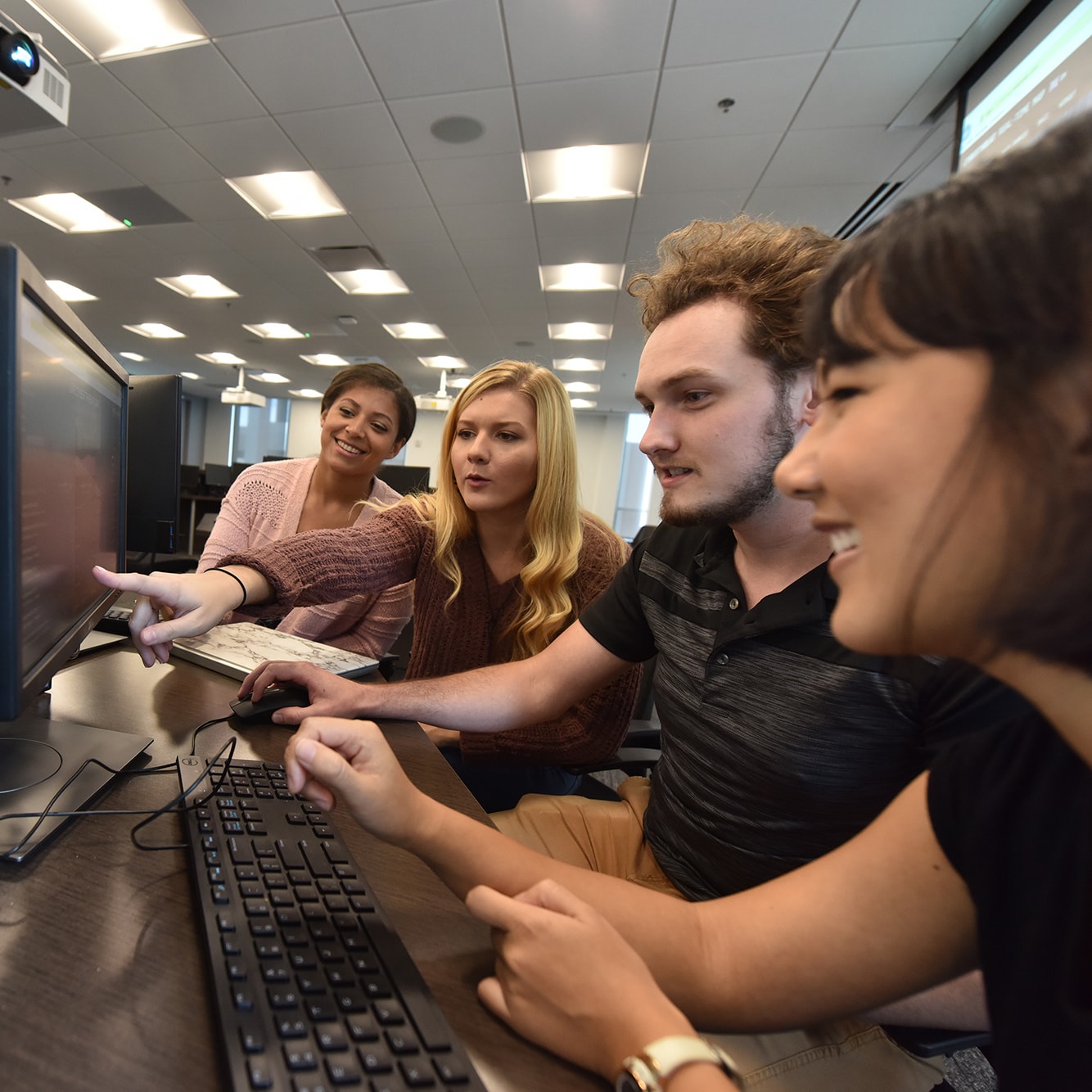 Students in the cyber cafe on the Riverfront campus