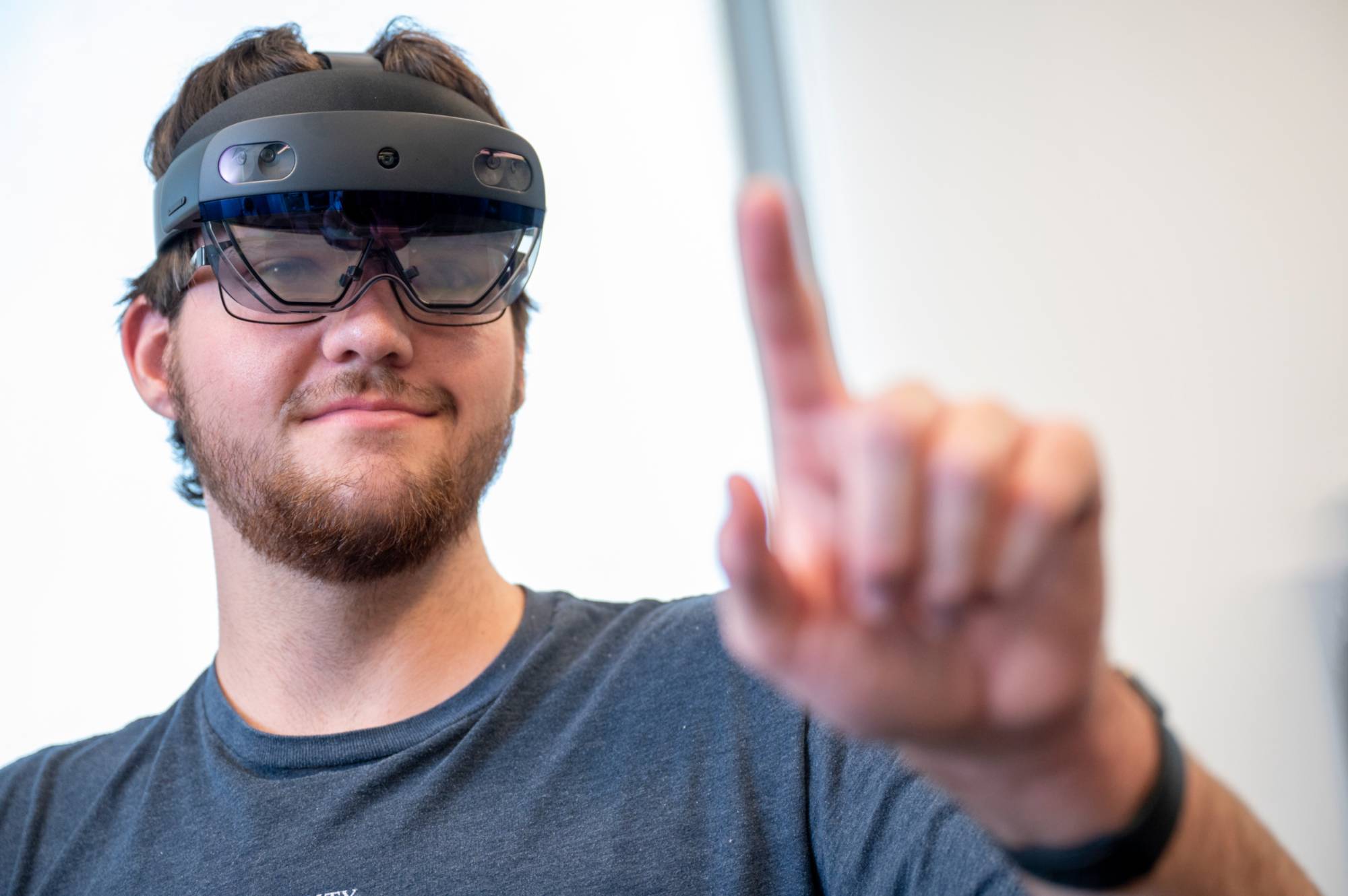 student with augmented reality goggles 