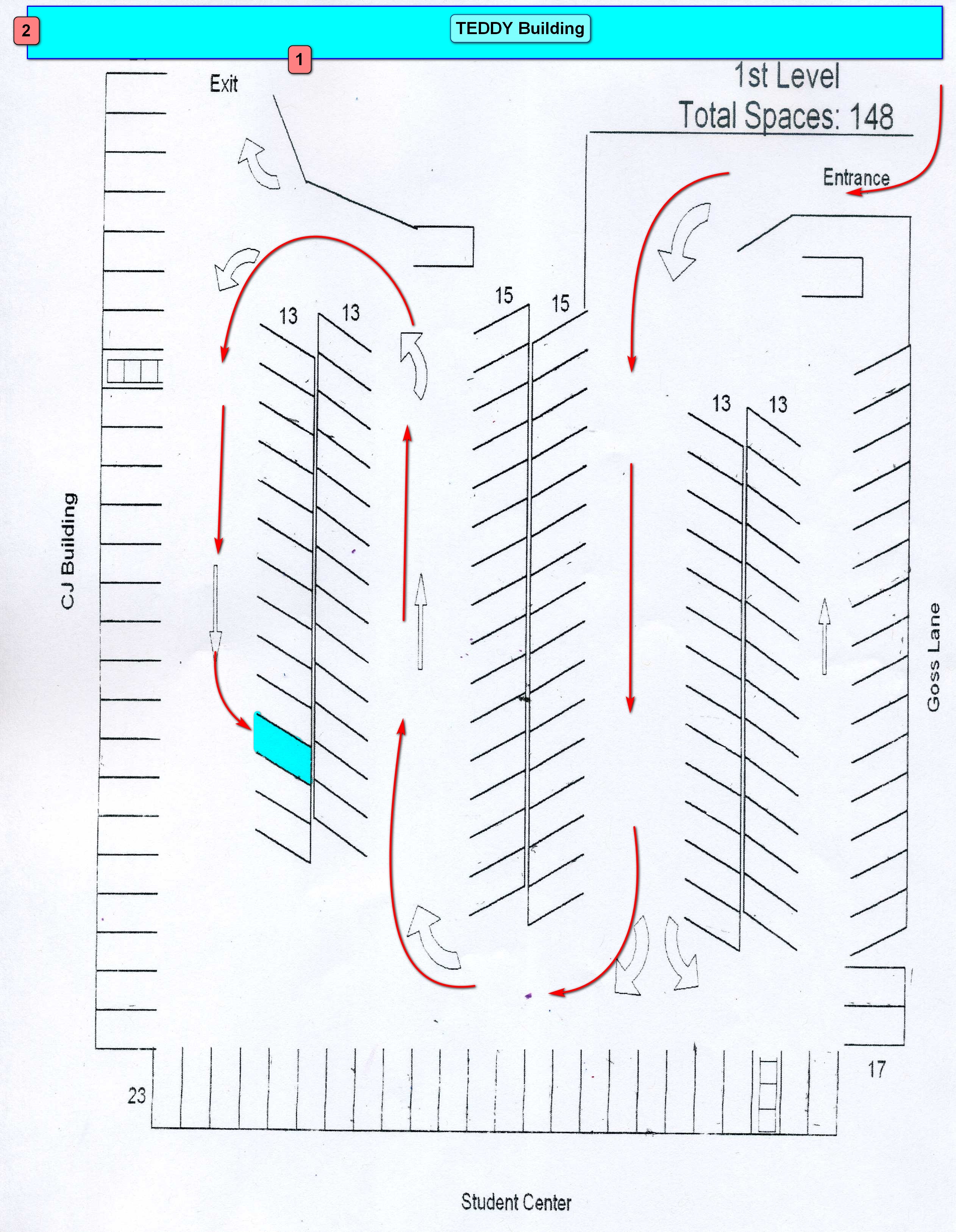 map of ground floor of Goss Lane parking deck