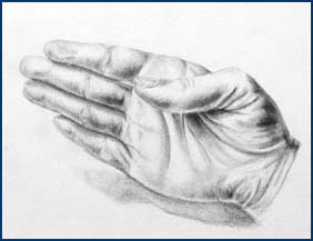 Artwork: "Hand," by Alissa Hogan, Class of 2006, rendered in graphite.