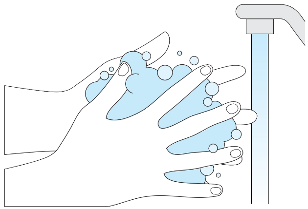 Image of handwashing under running faucet.