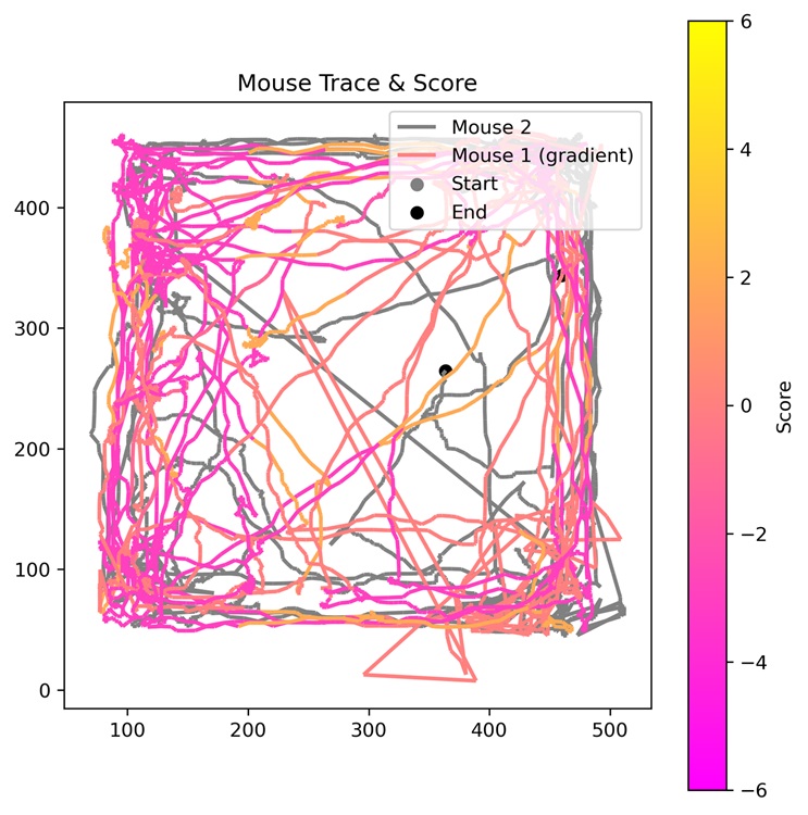 Mouse Trace and Score. With a start, end Mouse 1 and Mouse 2.