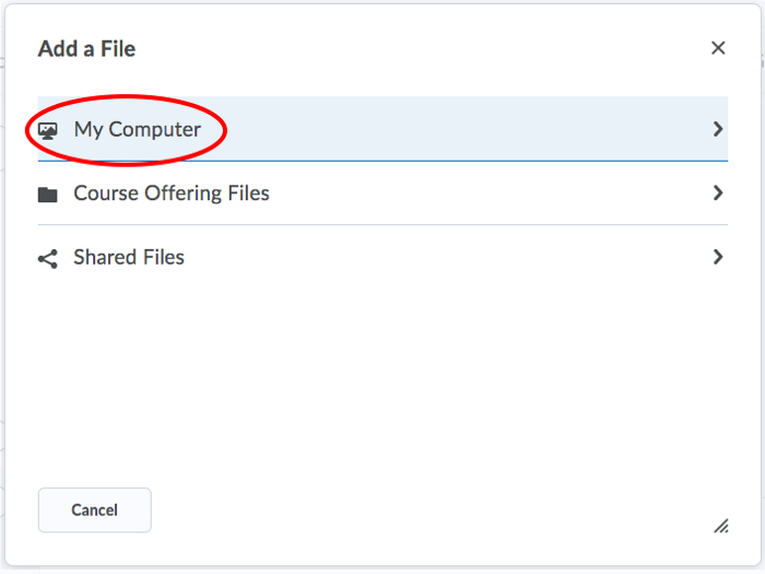 A D2L screen with My Computer highlighted