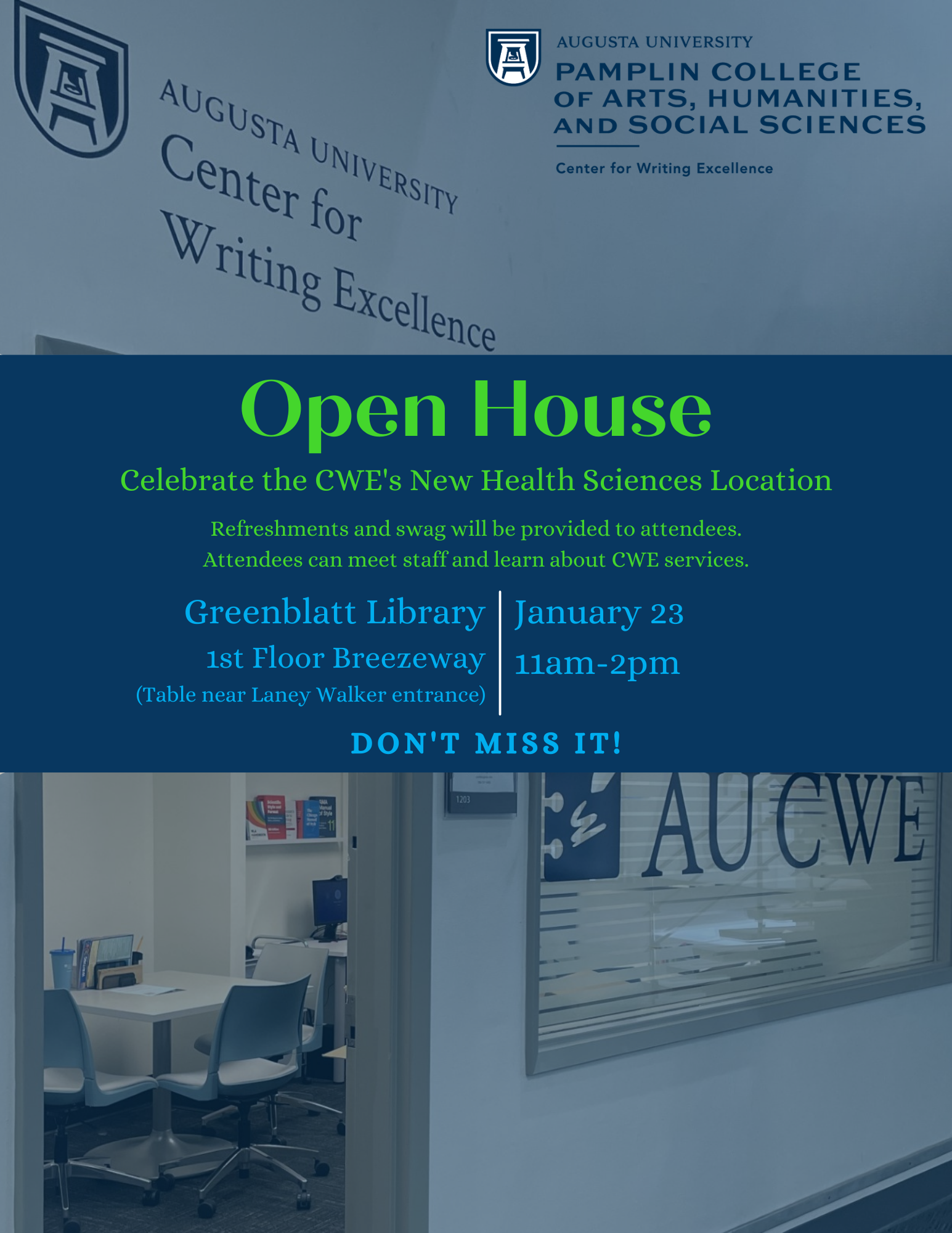 CWE Greenblatt Library Open House, January 23, 2024, 11am to 2pm