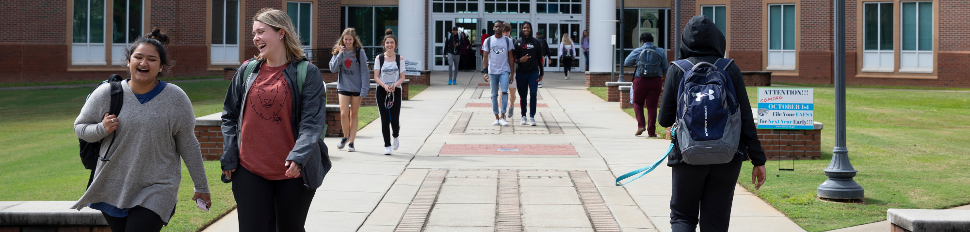 Students walking from Allgood Hall at Augusta University
