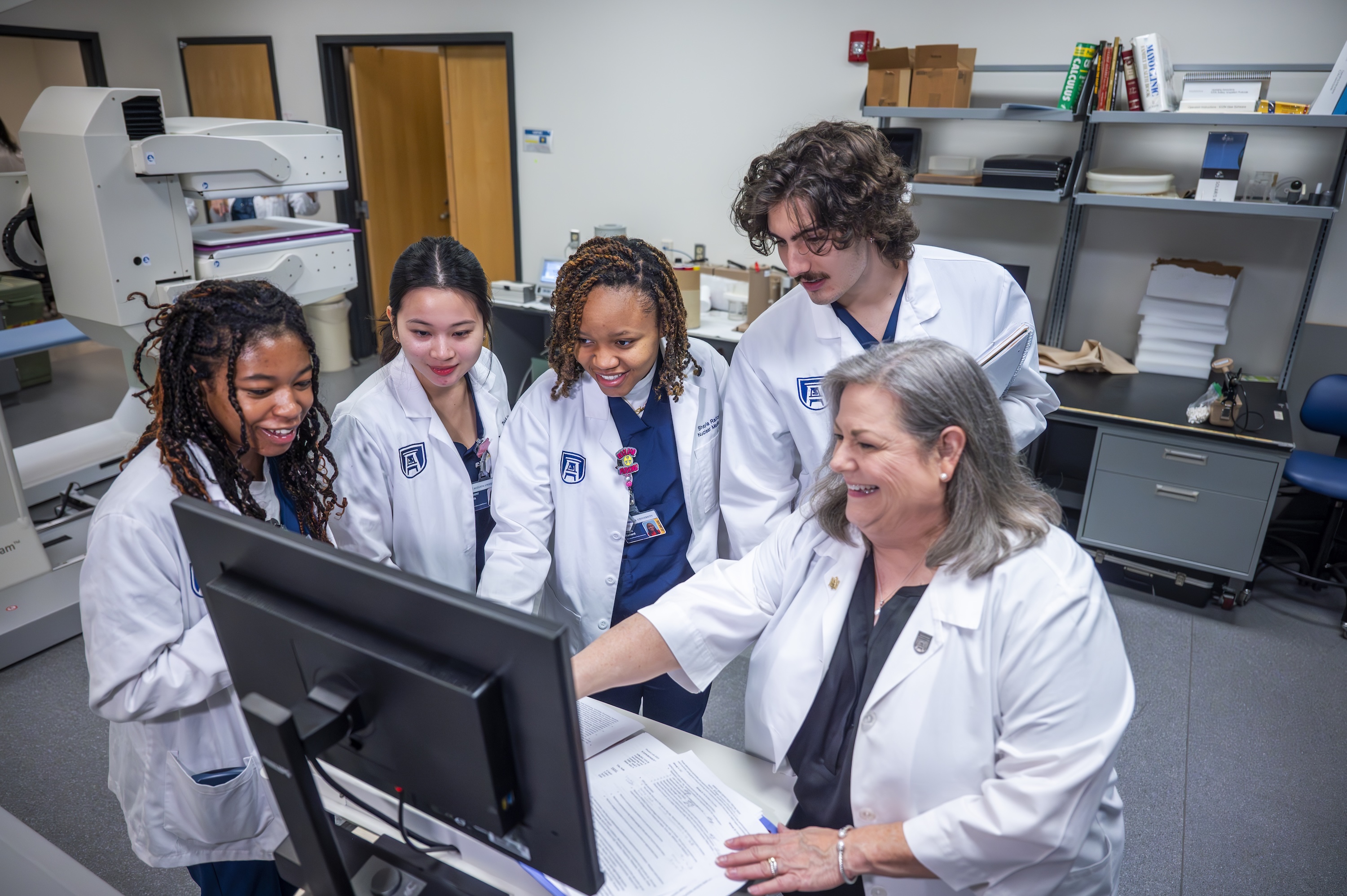 Collage of students learning in health care environments