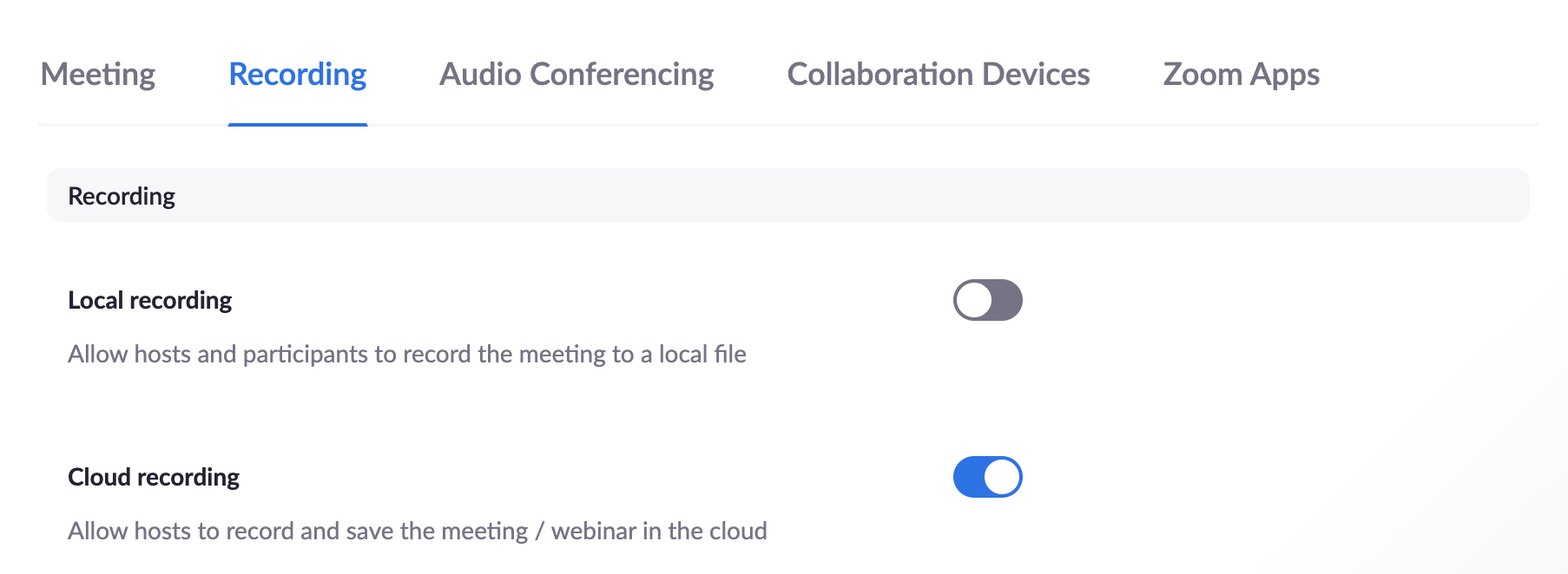 Cloud or Local Recording Settings