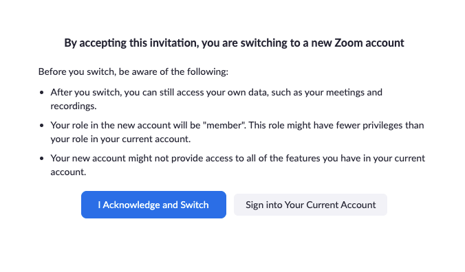 Switching Zoom accounts