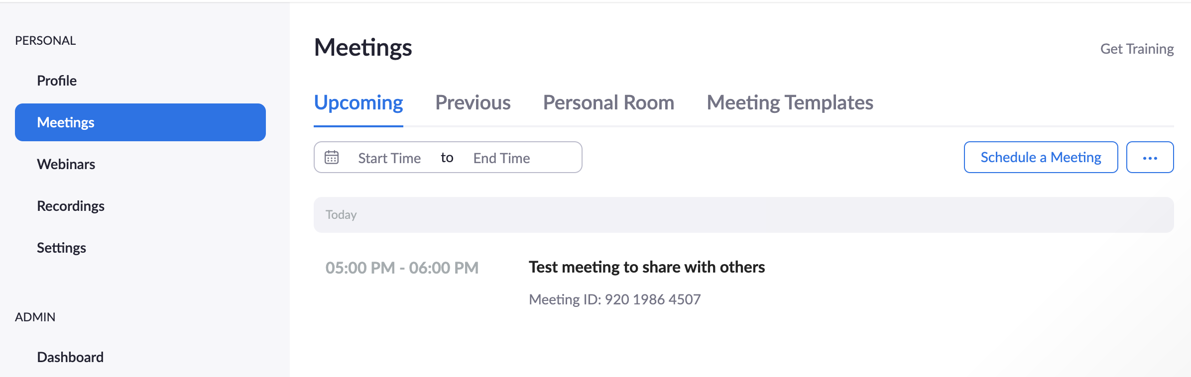 Main meeting page for people to view meetings listing