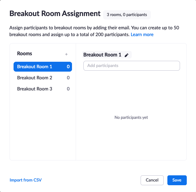 Breakout room preassignment Breakout room preassignment