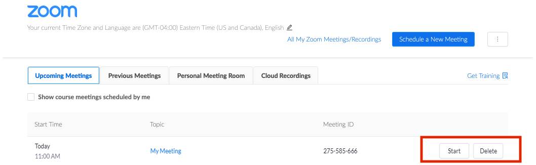Start Zoom Meeting Start Zoom Meeting