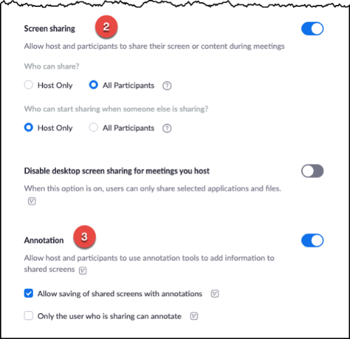 Disable Screen Sharing and Annotations Disable screen sharing and annotations