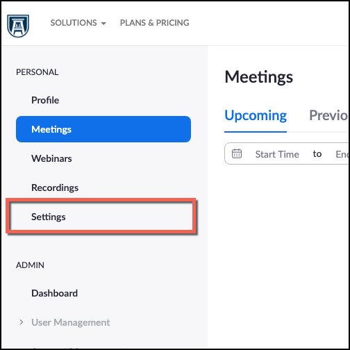 Zoom Web Portal Settings Click the Zoom Web Portal Settings link