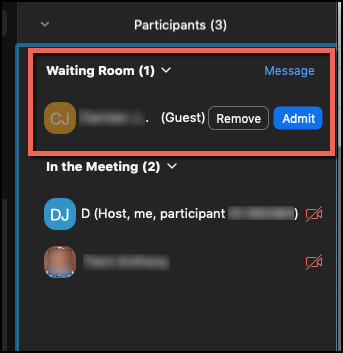 Zoom Personal Meeting Waiting Room List A list of people currently in your meeting's waiting room