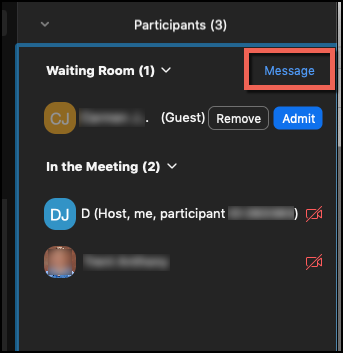 Send Personal Message Send a personal message to participants while they wait