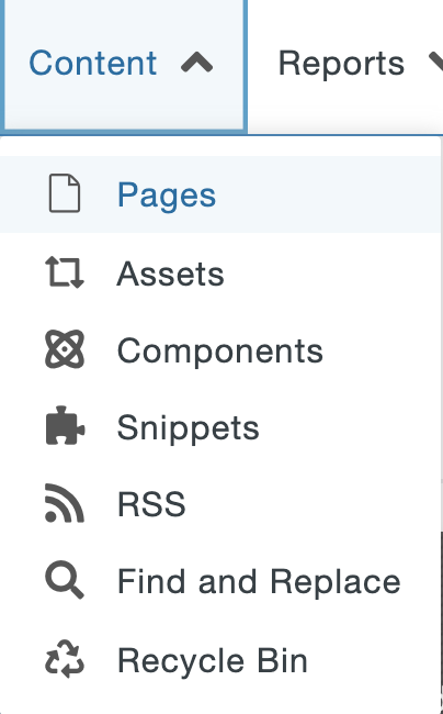 Content Pages drop-down screenshot