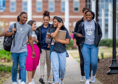 students walking around campus