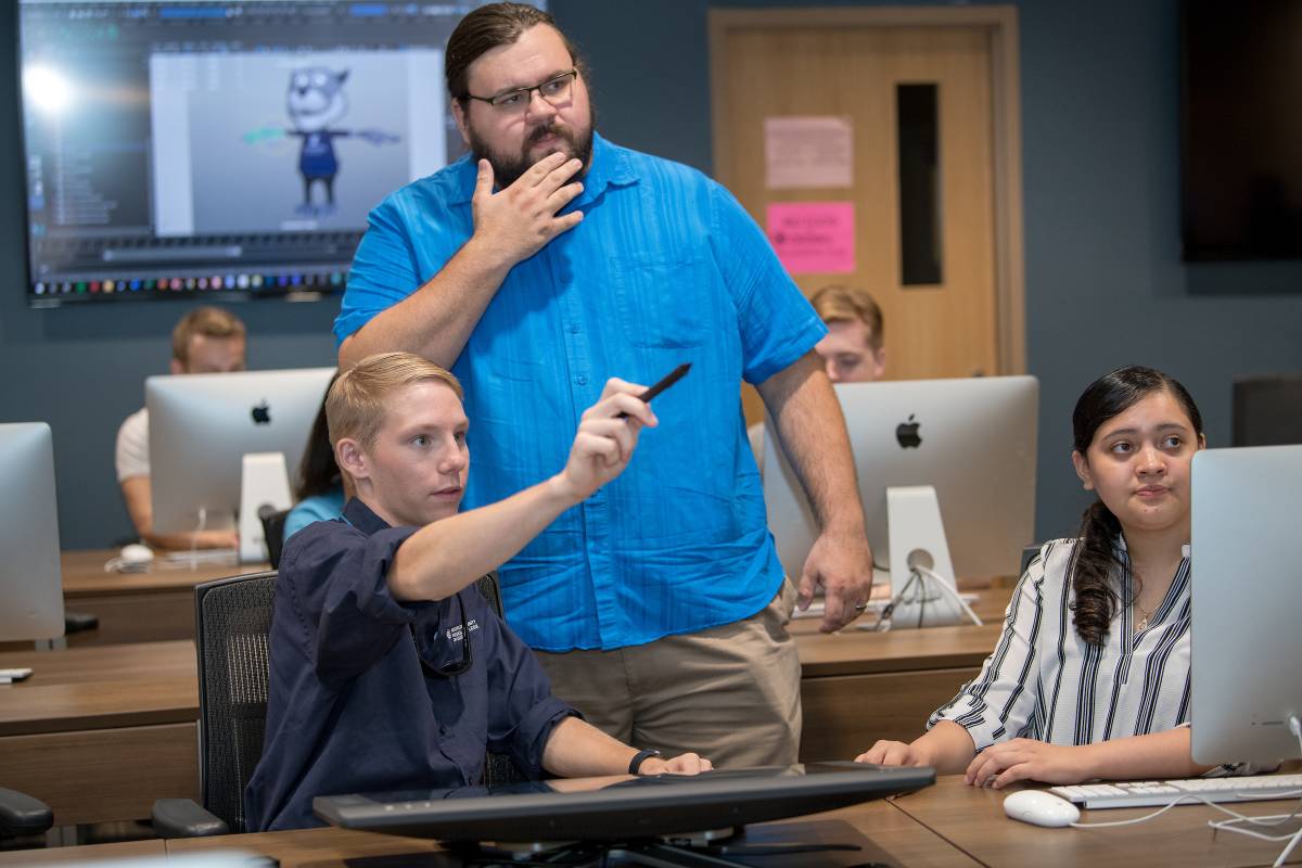 Students in the cyber cafe on the Riverfront campus