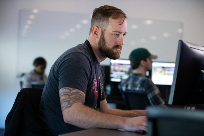 student working at computer