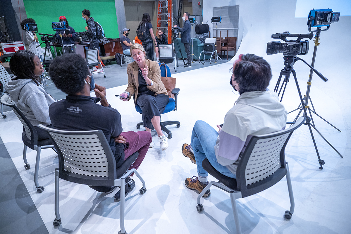 Film professor teaching students 