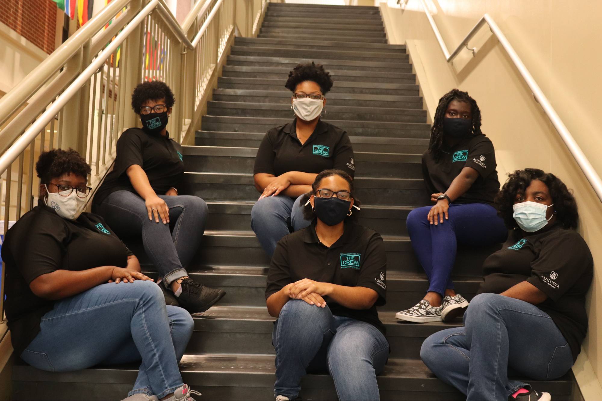 Students sitting on stairs