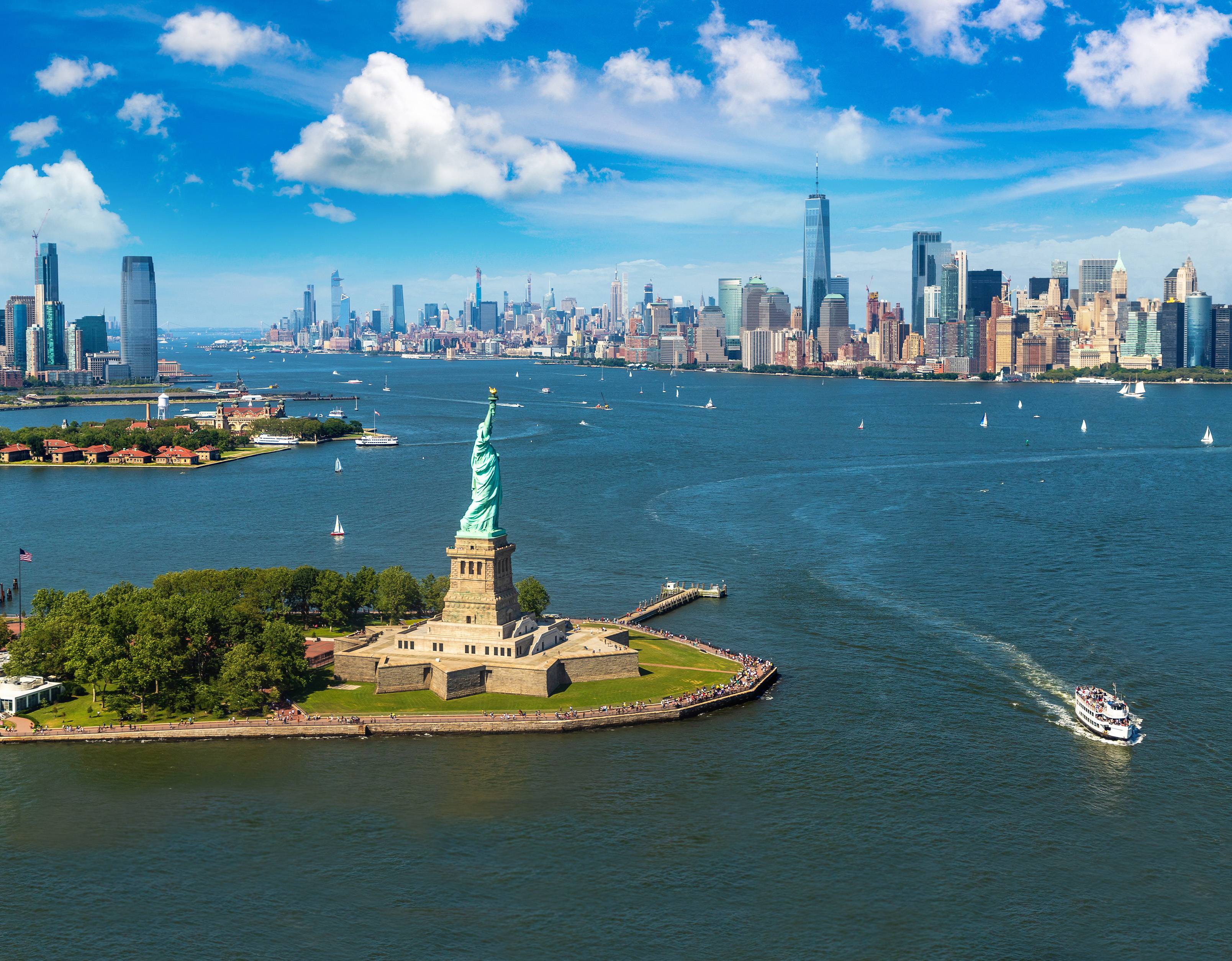 New York City skyline with Statue of Liberty