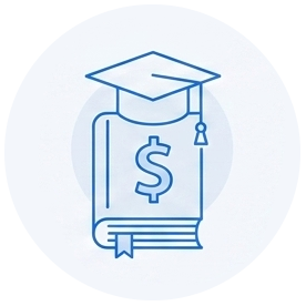 Graduation cap with a dollar sign on a book