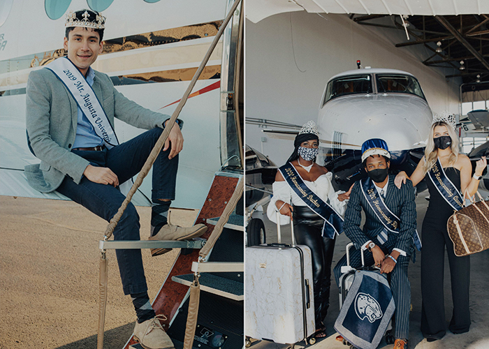 Students posing infront of a plane